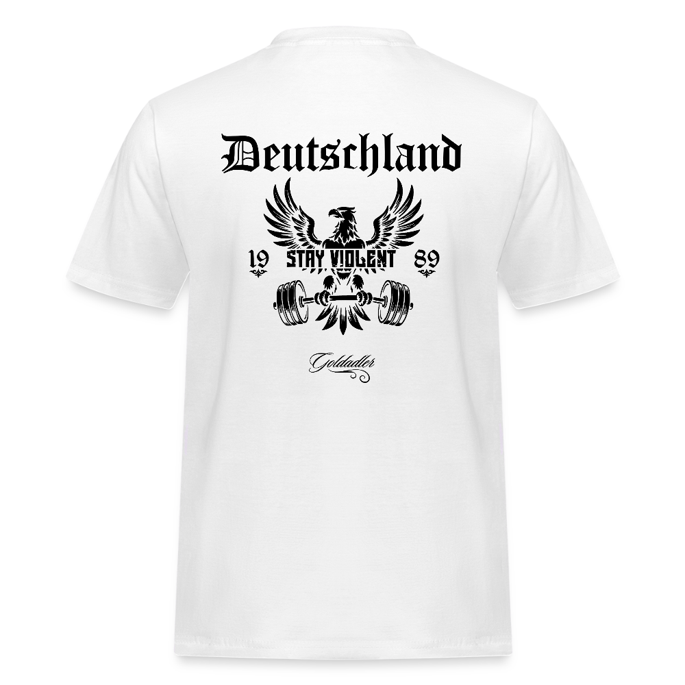 T-Shirt "Stay Violent" - White Backprint - Weiß